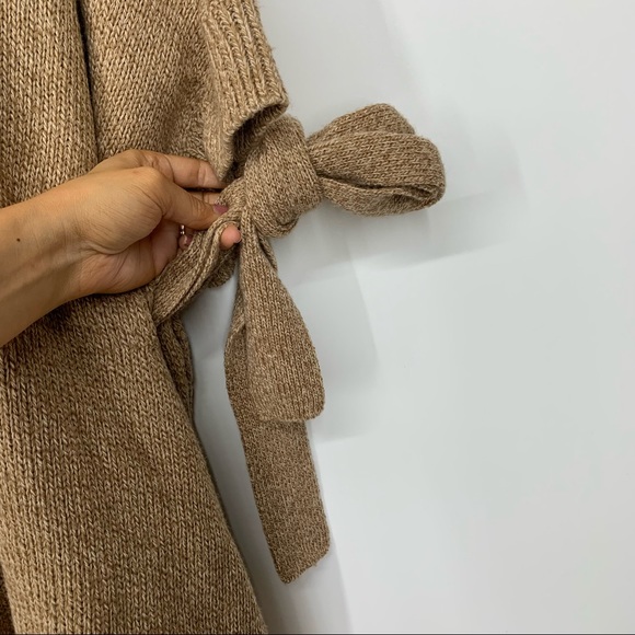 H&M Belted Cowl Neck Slit Hem Knit Camel Tan Flecked Sweater Poncho New Small - Picture 7 of 16
